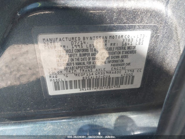 Nissan SENTRA SV 2014 3N1AB7AP5EY284938 Image 9