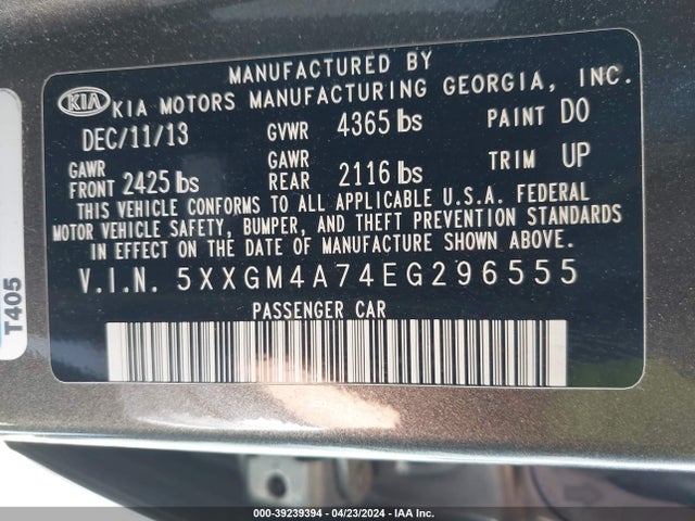 KIA Optima Lx 2014 5XXGM4A74EG296555 Image 9