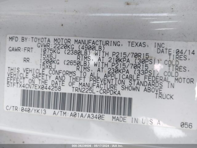 5TFTX4CN7EX044258 Toyota Tacoma