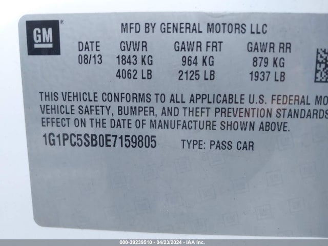 Chevrolet Cruze 1lt Auto 2014 1G1PC5SB0E7159805 Image 9