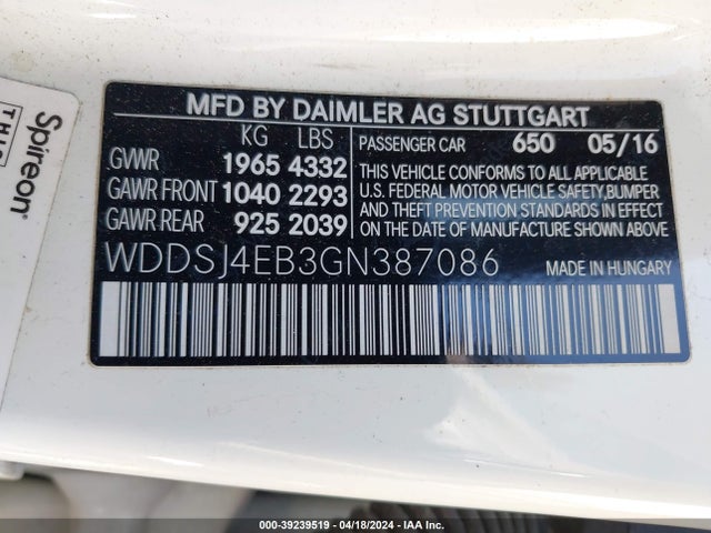 Mercedes-Benz CLA 250 2016 WDDSJ4EB3GN387086 Image 9