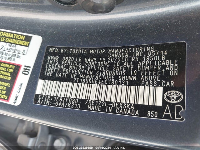 Toyota Corolla S Plus 2014 2T1BURHE4EC180131 Image 9