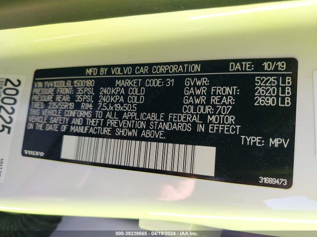 YV4102DL6L1500180 Volvo Xc60 T5 Inscription