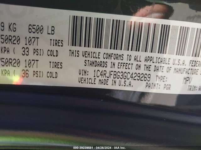 1C4RJFBG3GC429269 Jeep Grand Cherokee Limited 75th Anniversary