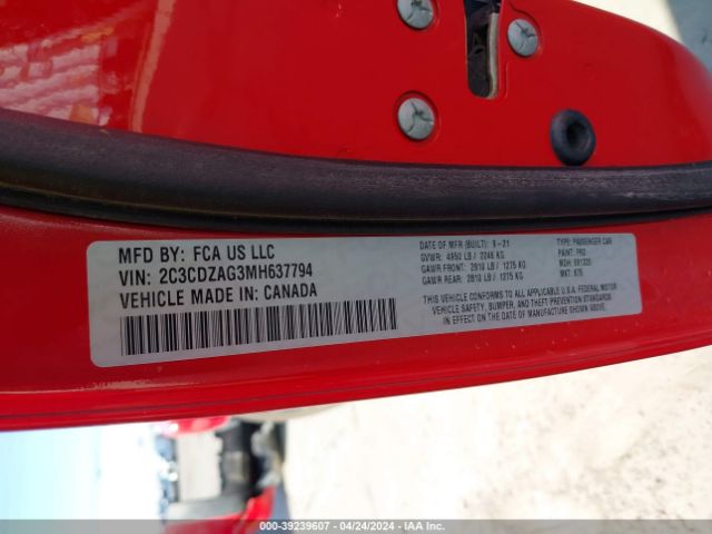 2C3CDZAG3MH637794 Dodge Challenger Sxt