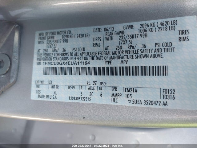 Ford ESCAPE SE 2014 1FMCU0GX4EUA11194 Image 9