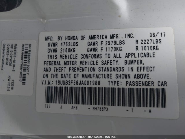 19UUB3F56JA001988 Acura Tlx Tech Pkg