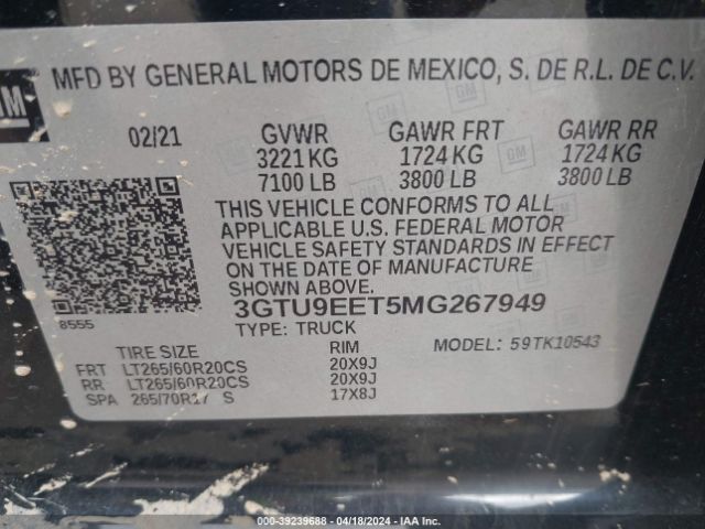 3GTU9EET5MG267949 GMC Sierra 1500 4wd  Short Box At4
