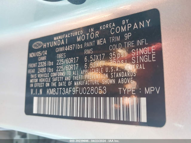 Hyundai TUCSON GLS 2015 KM8JT3AF9FU028053 Image 9