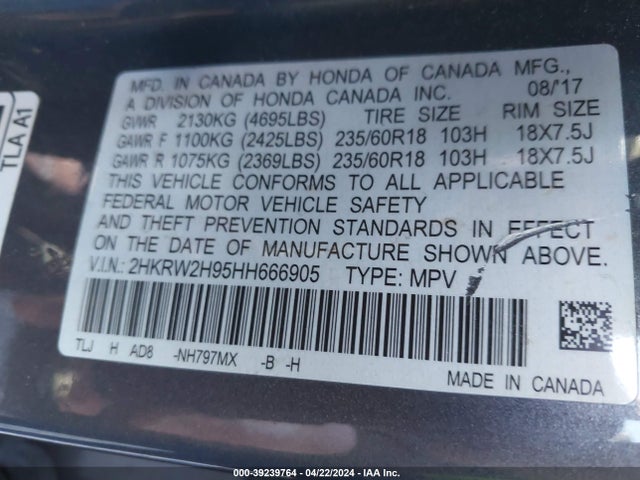 Honda Cr-v Touring 2017 2HKRW2H95HH666905 Image 9