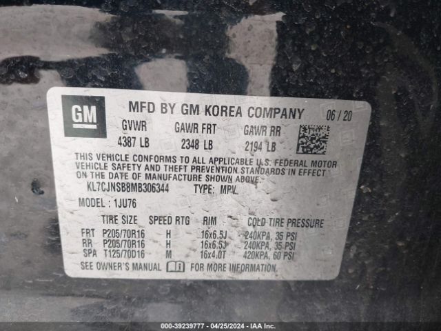 KL7CJNSB8MB306344 Chevrolet Trax Awd Ls
