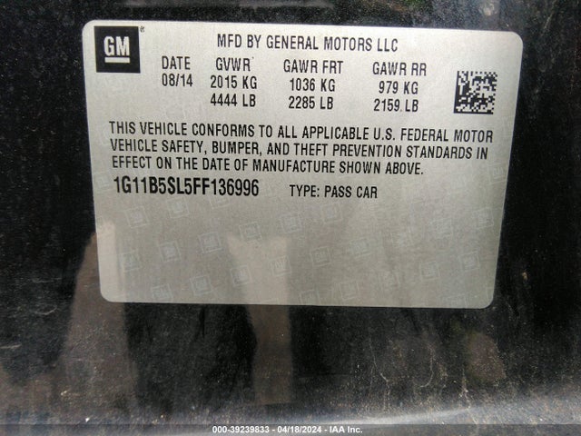 Chevrolet MALIBU LS 2015 1G11B5SL5FF136996 Image 9