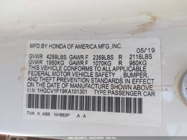 1HGCV1F19KA101301 Honda ACCORD LX