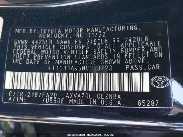 Toyota CAMRY LE 2022 4T1C11AK5NU663723 Image 9