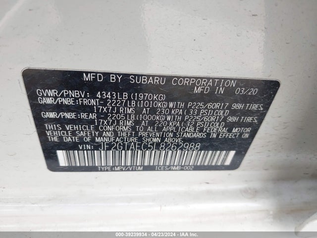 Subaru Crosstrek Premium 2020 JF2GTAEC5L8262988 Image 9