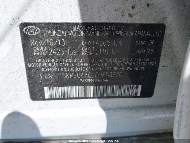 Hyundai SONATA SE 2014 5NPEC4AC2EH853720 Image 9