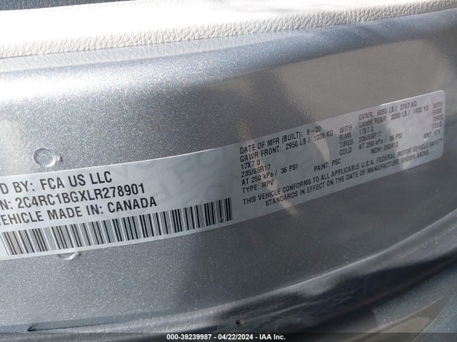 Chrysler Pacifica Touring L 2020 2C4RC1BGXLR278901 Image 9
