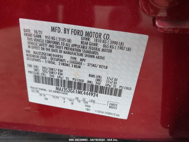 MAJ3S2GE1MC444924 Ford Ecosport Se