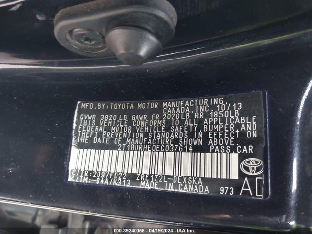 Toyota Corolla S Plus 2014 2T1BURHE0EC037614 Image 9