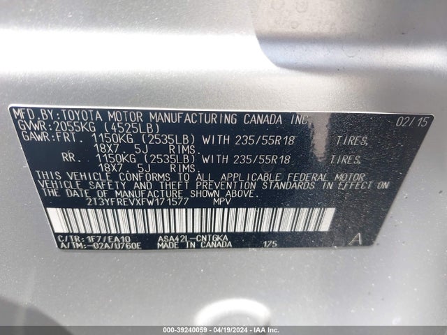 Toyota Rav4 Limited 2015 2T3YFREVXFW171577 Image 9