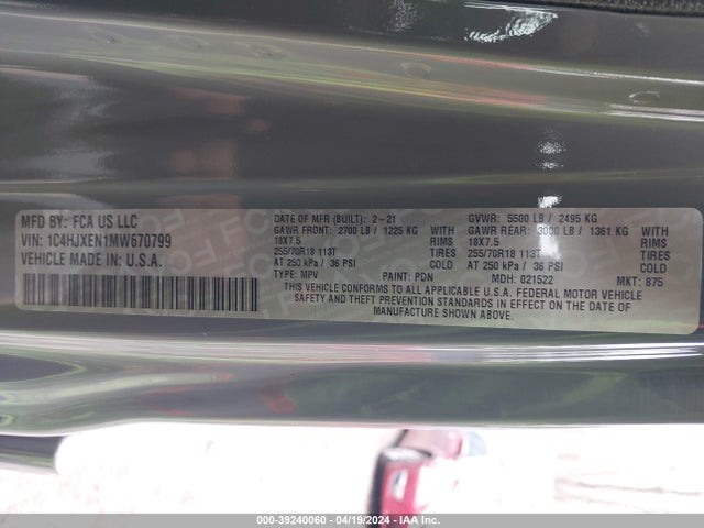 1C4HJXEN1MW670799 Jeep Wrangler Unlimited Sahara Altitude 4x4