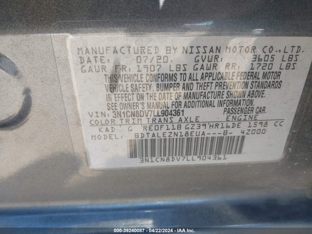 Nissan Versa S Xtronic Cvt 2020 3N1CN8DV7LL904361 Image 9