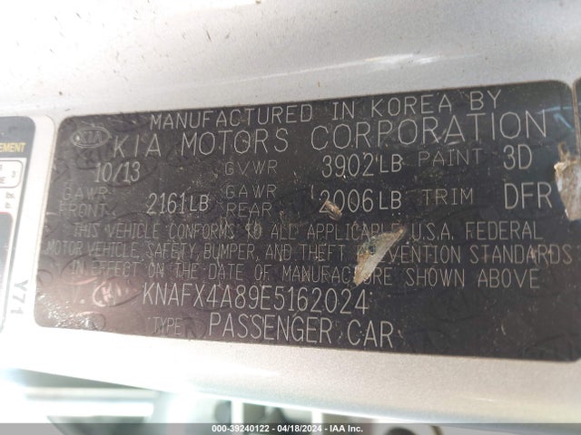 KIA FORTE EX 2014 KNAFX4A89E5162024 Image 9