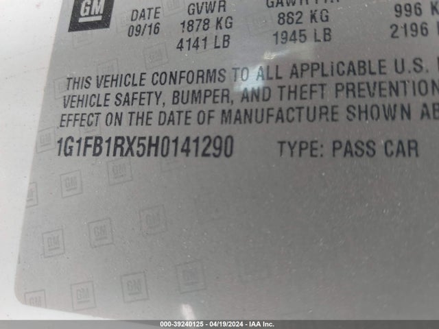 Chevrolet Camaro 1lt 2017 1G1FB1RX5H0141290 Image 9