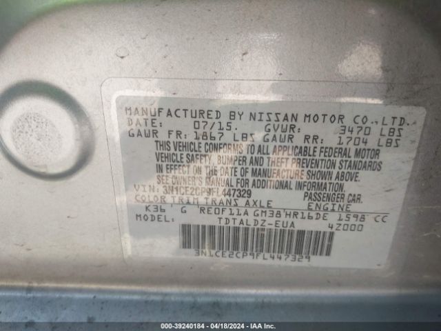3N1CE2CP9FL447329 Nissan Versa Note Sv