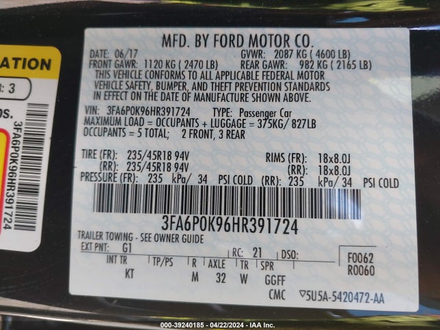 Ford Fusion Titanium 2017 3FA6P0K96HR391724 Image 9