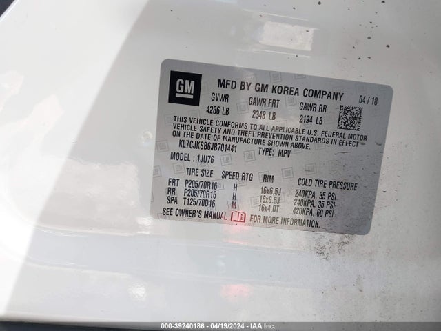 Chevrolet TRAX LS 2018 KL7CJKSB6JB701441 Image 9