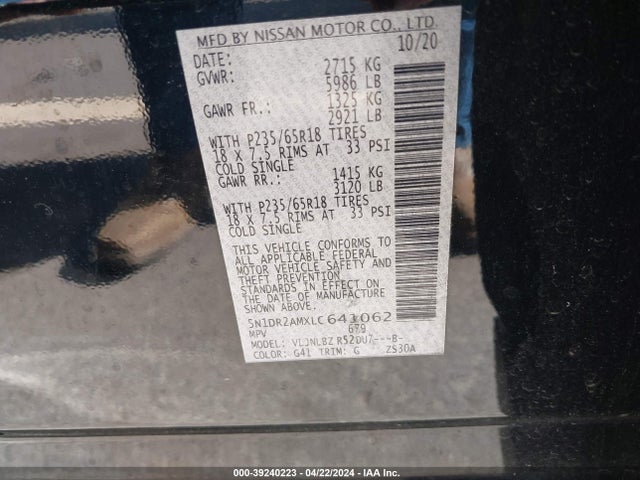 Nissan Pathfinder S 4wd 2020 5N1DR2AMXLC641062 Image 9