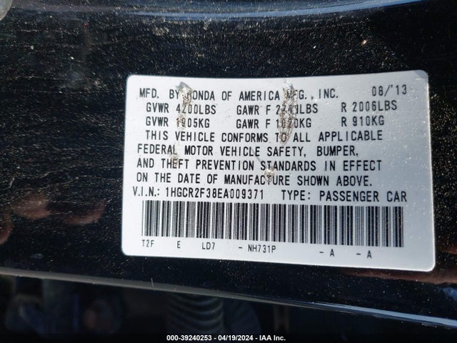 1HGCR2F38EA009371 Honda ACCORD LX