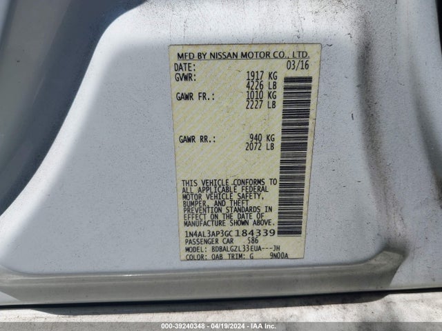 Nissan Altima 2.5 S 2016 1N4AL3AP3GC184339 Image 9