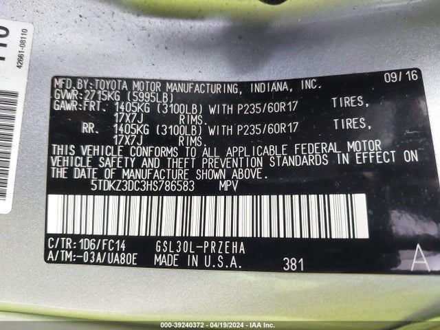 Toyota Sienna Le 8 Passenger 2017 5TDKZ3DC3HS786583 Image 9