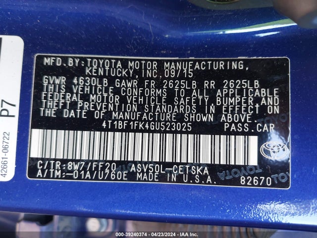 Toyota CAMRY SE 2016 4T1BF1FK4GU523025 Image 9