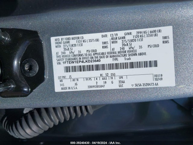 Ford F-150 Xl 2020 1FTEW1EP4LKD23640 Image 9