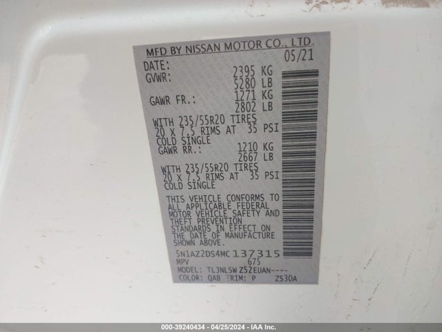 Nissan Murano Platinum Intelligent Awd 2021 5N1AZ2DS4MC137315 Image 9