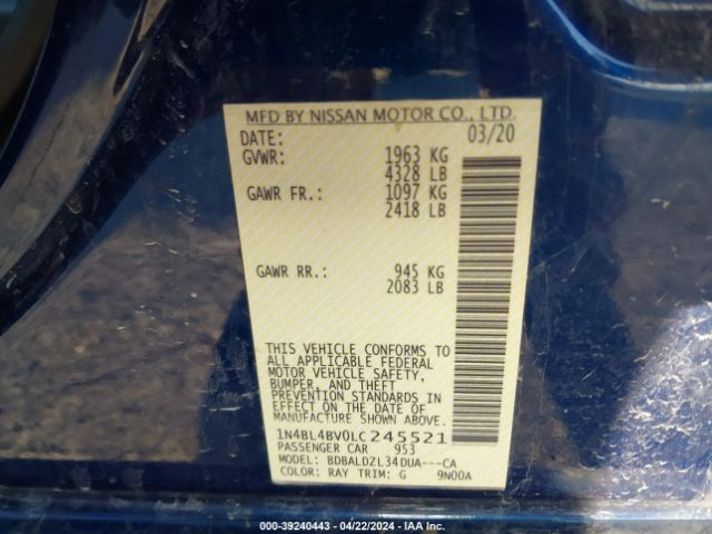 1N4BL4BV0LC245521 Nissan Altima S Fwd
