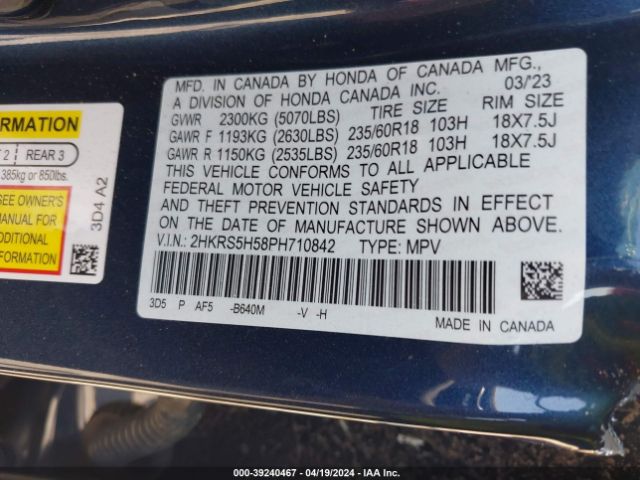 2HKRS5H58PH710842 Honda Cr-v Hybrid Sport
