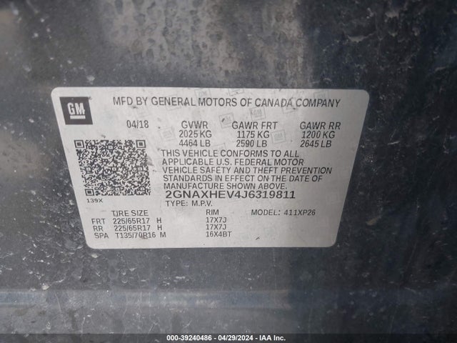 Chevrolet EQUINOX LS 2018 2GNAXHEV4J6319811 Image 9