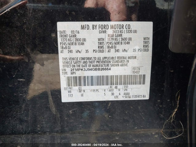 Ford EDGE SEL 2016 2FMPK3J94GBB26664 Image 9