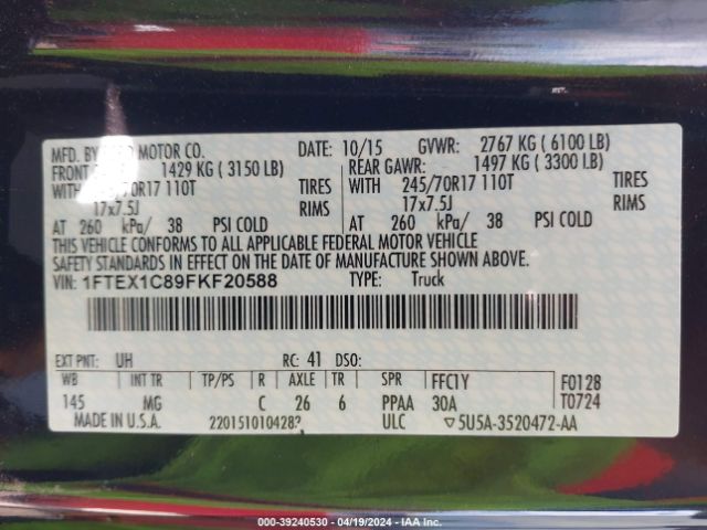 1FTEX1C89FKF20588 Ford F-150 Xlt