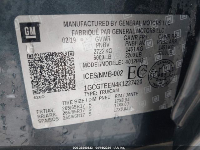 1GCGTEEN4K1237420 Chevrolet Colorado Zr2