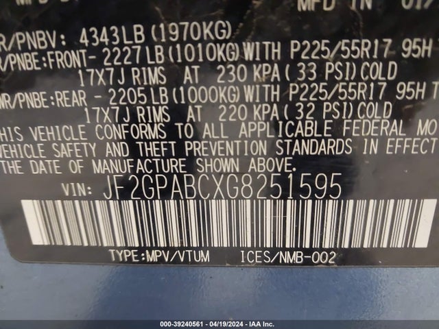 JF2GPABCXG8251595 Subaru Crosstrek 2.0i Premium