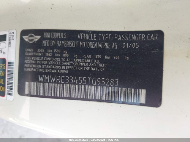 2005 MINI COOPER S WMWRE33455TG95283 Photo 8