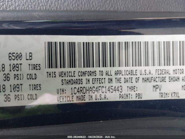 1C4RDHAG4FC145443 Dodge Durango Sxt