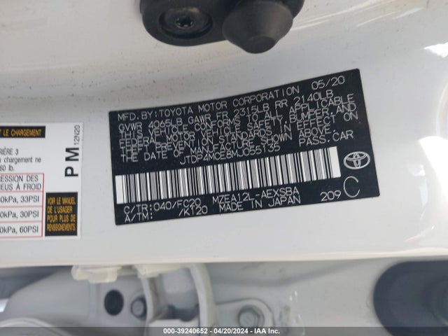 JTDP4MCE8MJ055135 Toyota COROLLA SE