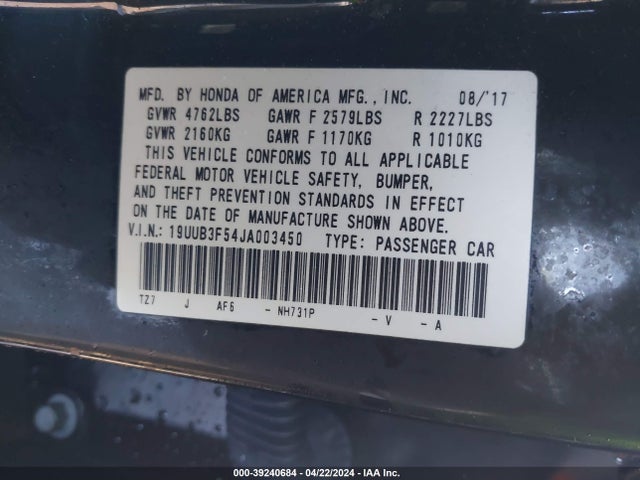 19UUB3F54JA003450 Acura Tlx Tech Pkg