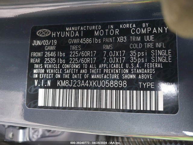 Hyundai TUCSON SE 2019 KM8J23A4XKU058898 Image 9